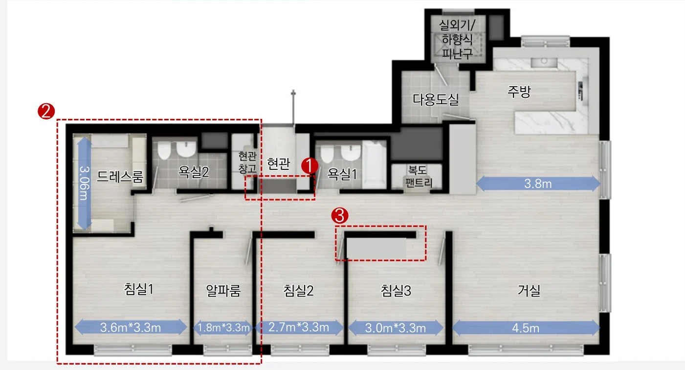 7BL 84㎡B 주방평면 특화 옵션형 평면도
